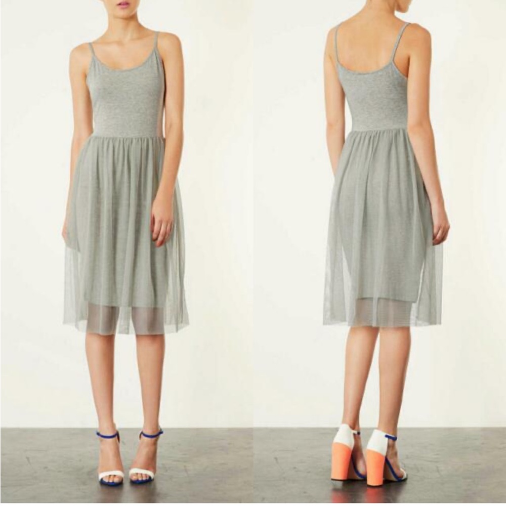 Topshop light grey petite tulle skirt dress